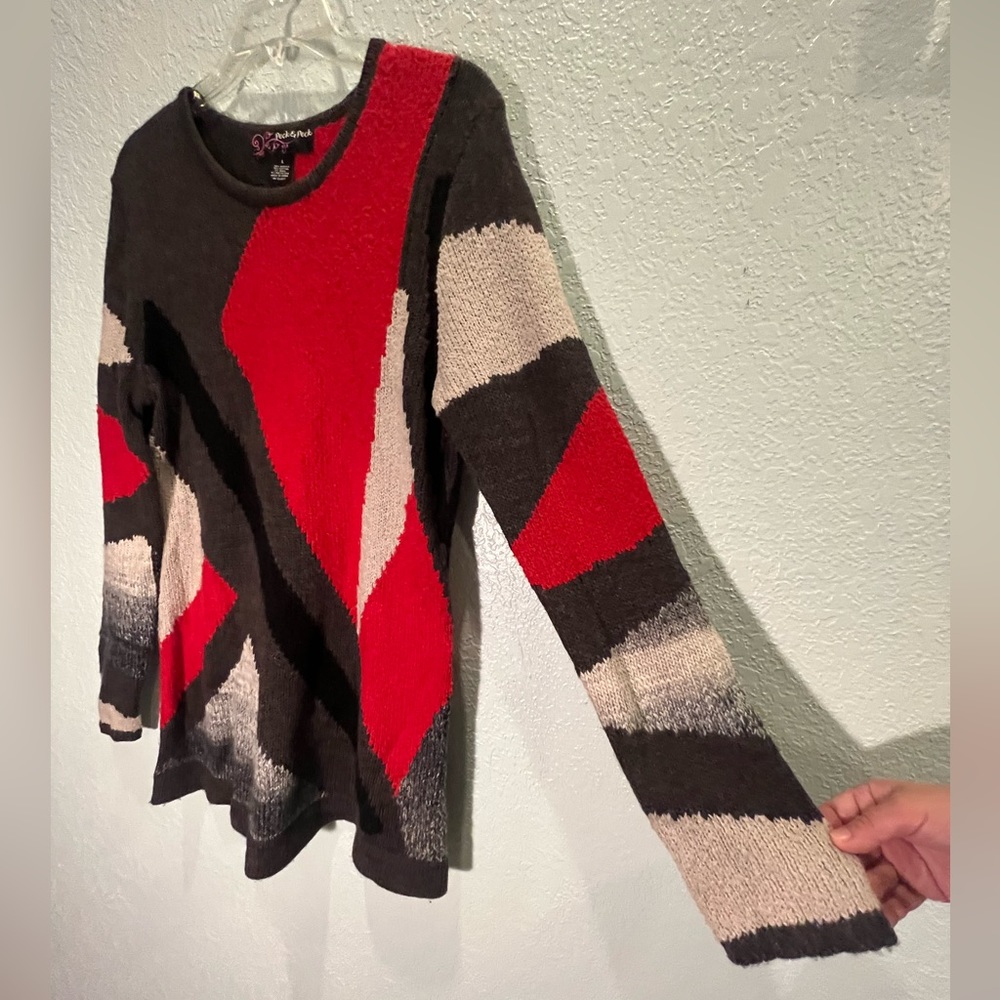 Peck & Peck Beautiful Gray & Red Color Block Tuni… - image 5